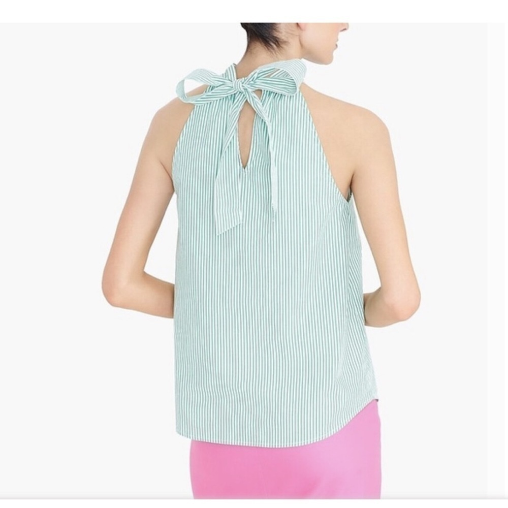 J Crew Halter Top Womens Size 0
Green Striped Sleeveless Tie Back